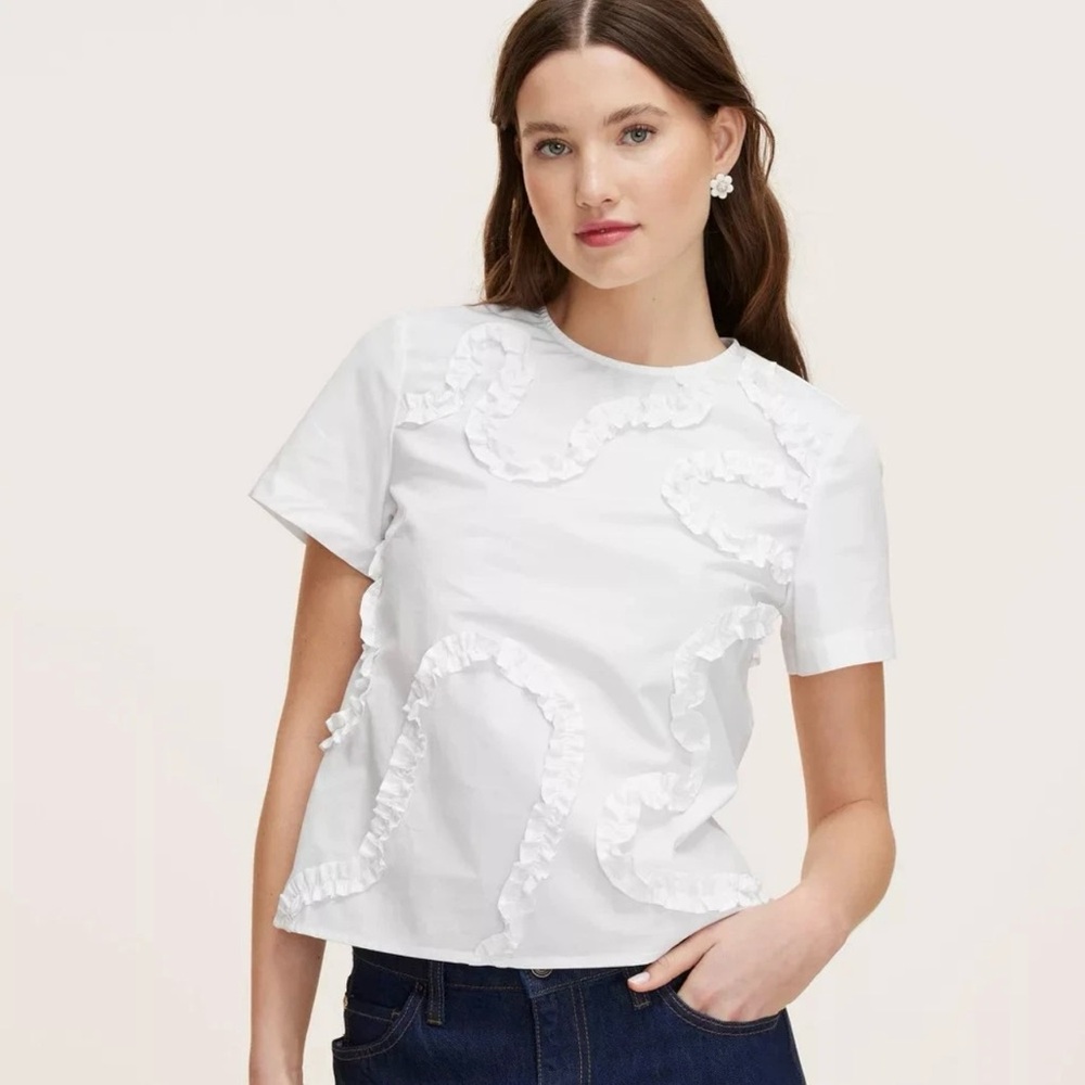 Kate Spade New York Target *NWT* Women's White Ribbon Short Sleeve Blouse SMALL